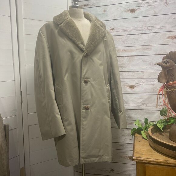 MEN'S MIGHTY-MAC OUT O GLOUCESTER TAN FLEECE LINED COAT JACKET Cold Weather 42 - Picture 1 of 9